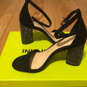 Black Leather with Rhinestone Heel size 7